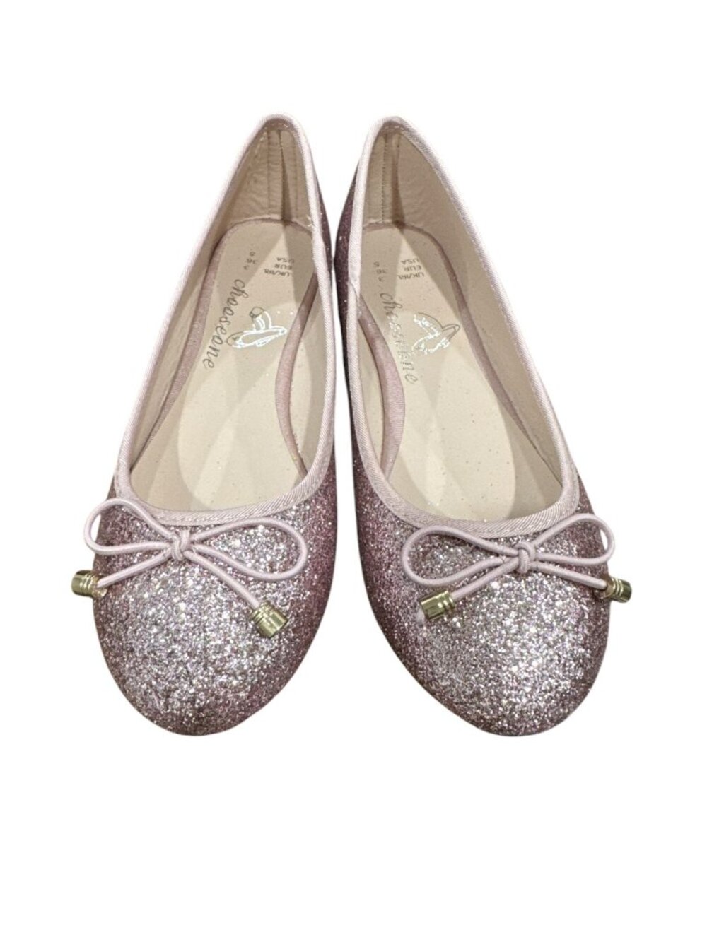 Glitter Pink Ballet Flats With Bow Accents Size 5 US Chic & Comfortable Shoes Fo - Picture 6 of 6